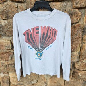 The Who Long Sleeve White Retro Rock Graphic Shirt Crew Neck Lightweight Cotton